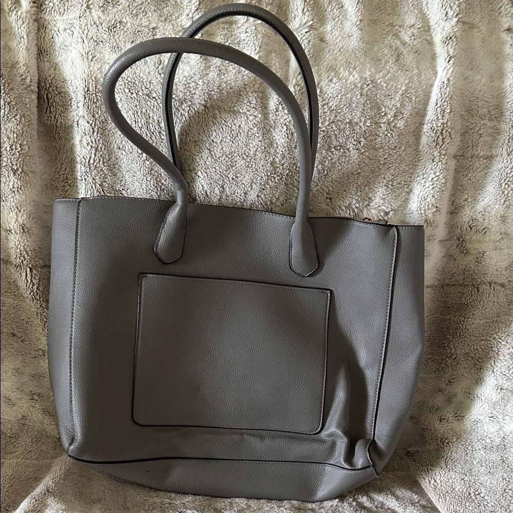 a new day Gray Pebbled Tote with Front Slip Pocket